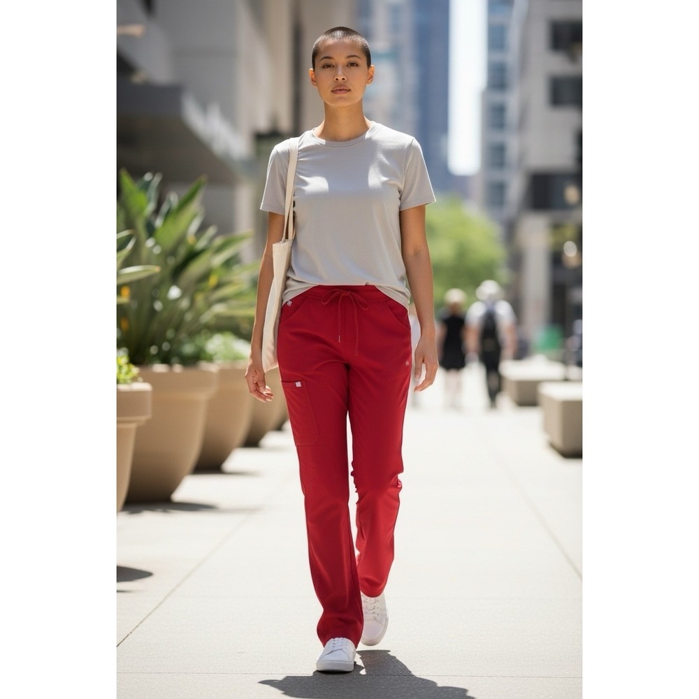 FIGS Technical Collection Red Scrub Pants Women's XS Petite Drawstring Stretch